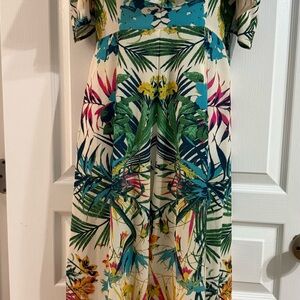 Flying Tomato Strapless Dress with Tropical Print